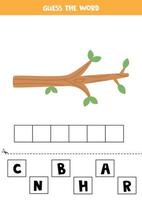 Spelling game for kids. Cartoon tree branch. vector