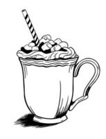 café con malvaviscos dibujados a mano al estilo de doodle bueno para imprimir. ilustración vectorial aislada en un fondo blanco vector