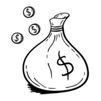 Money bag hand-drawn in the style of doodle Good for printing Symbol of the Western concept Isolated vector illustration