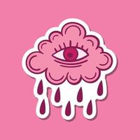 hand drawn pink cloud rain with eye doodle illustration for stickers print etc premium vector