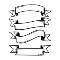 Set of vintage hand drawn ribbons doodle illustration vector