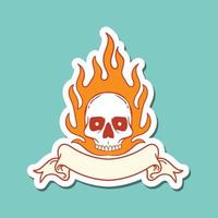 hand drawn skull fire with ribbon doodle illustration for tattoo stickers poster etc vector
