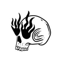 hand drawn skull fire doodle illustration for tattoo stickers poster etc vector