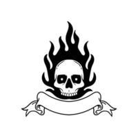 hand drawn skull fire with ribbon doodle illustration for tattoo stickers poster etc vector