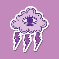 hand drawn cloud lightning with eye doodle illustration for stickers print etc premium vector