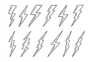 Collection Set doodle lightning bolt symbol premium vector