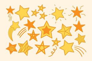 Various yellow stars doodle collection vector