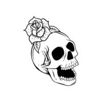 ilustración de garabato de flor de calavera dibujada a mano para póster de pegatinas de tatuaje, etc. vector