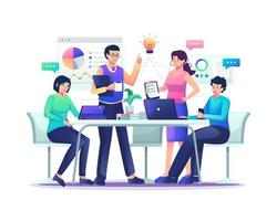 people working in a table meeting and the co-working shared space office. Teamwork, Business collaboration, and discussion. Flat style vector illustration