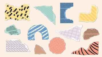 Realistic colorful torn ripped paper collage element collection vector