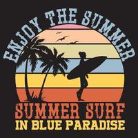 disfruta del verano surf de verano en el paraíso azul vector