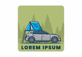 Camping with car flat illustration vector