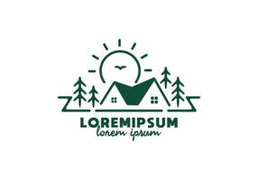 ilustración de arte de línea de casa y gran sol con texto de lorem ipsum vector