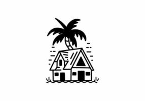 House and coconut tree line art illustration vector