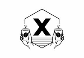 Hand holding a coffee cup line art with X initial letter vector