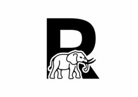 Initial letter R with elephant shape line art vector