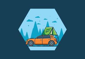 Camping with car flat illustration vector