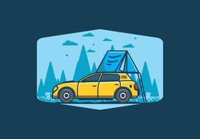 Camping with car flat illustration vector