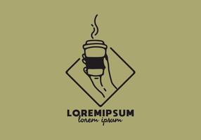 Holding coffee cup with lorem ipsum text vector