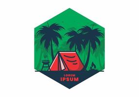 Colorful camping tent and coconut trees illustration vector