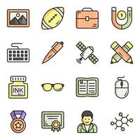 conjunto de iconos de vector de línea de color, en educación de diseño plano, escuela, colección de pictogramas modernos y universidad con elementos para conceptos móviles y aplicaciones web.