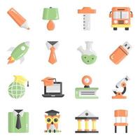 Flat vector icons set, in flat design education, school, Collection of modern pictograms and university with elements for mobile concepts and web apps.