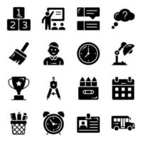 glyph vector icons set, in flat design education, school, Collection of modern pictograms and university with elements for mobile concepts and web apps.