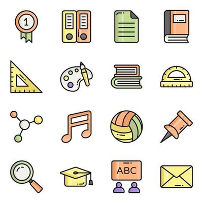 Colored line vector icons set, in flat design education, school, Collection of modern pictograms and university with elements for mobile concepts and web apps.