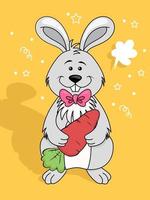 illustration of cute Easter bunny. with carrot. Easter, religion, tradition. vector