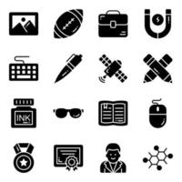 glyph vector icons set, in flat design education, school, Collection of modern pictograms and university with elements for mobile concepts and web apps.