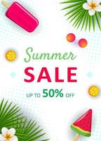 Summer sale background layout for banners, Wallpaper, flyers, invitations, posters, brochure, discount coupon. Summer sale vector poster with 50 percent discount. Vector illustration.