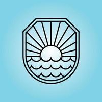 Ocean Sun Wave badge Logo line art  Design illustration vector