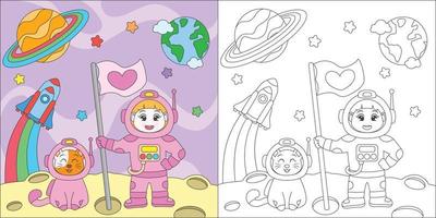 colorear niña astronauta vector