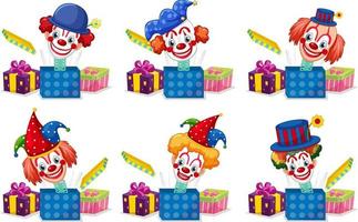 Set of clown jack in the box toy vector