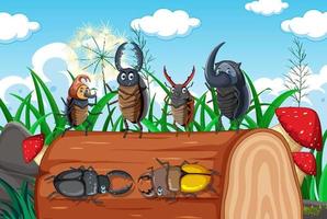 Beetle friends in nature background vector