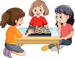 Happy kids playing chess on white background vector