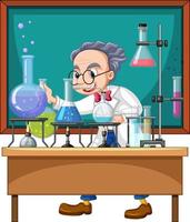 Classroom scene with scientist doing experiment vector