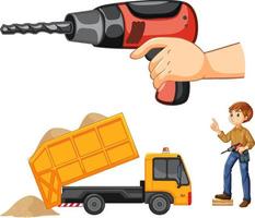 Construction worker set with man and tools vector