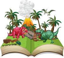 Opened book with various dinosaurs cartoon vector