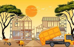 Cartoon scene of building construction site vector