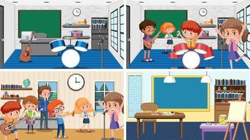 Set of student in the classroom scene vector