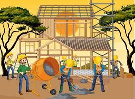 Construction site with workers vector