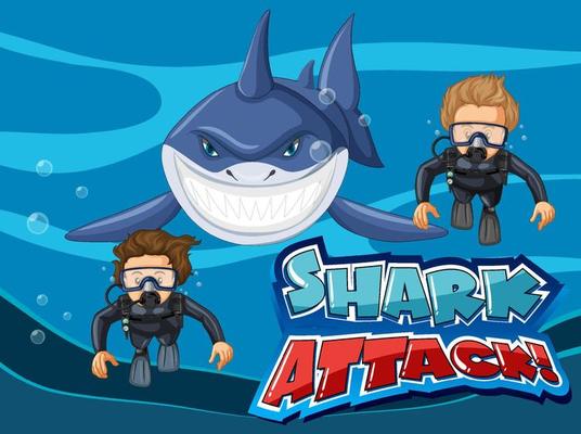 Font design for shark attack with divers and shark