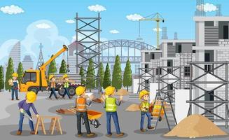 Building construction site with workers vector