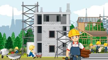 Building house construction site and workers vector