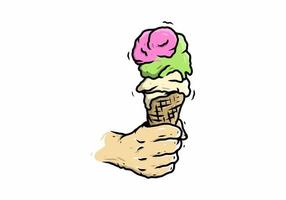 dibujo ilustrativo de una mano sosteniendo un helado vector