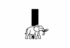 Initial letter I with elephant shape line art vector