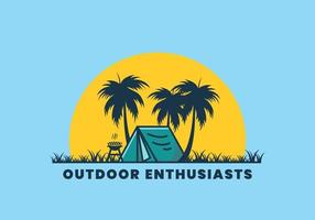 Colorful camping tent and coconut trees illustration vector