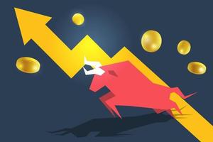 Bull or bullish run icon with growth arrow graph and bars. Concepts for share market of Bull and bear stock market exchange or finance. Vector of Bull market uptrend stock market and trading chart.