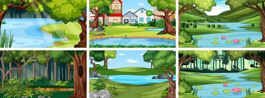 Nature scene with many trees and pond vector